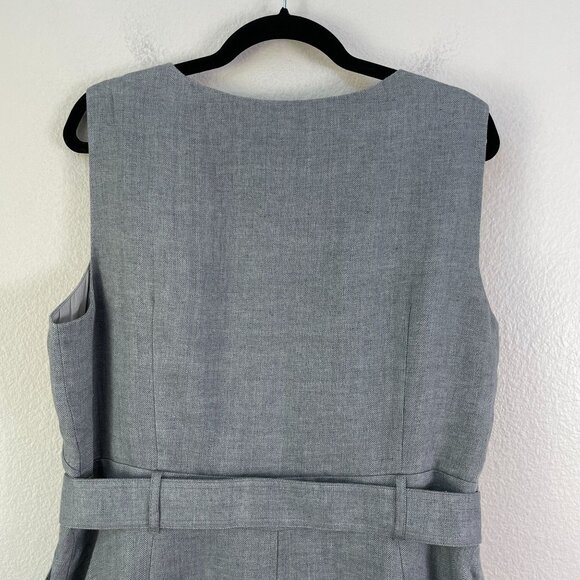 Lafayette 148 New York Womens XL Gray 100% Linen Sleeveless Belted Midi Dress - Picture 11 of 14